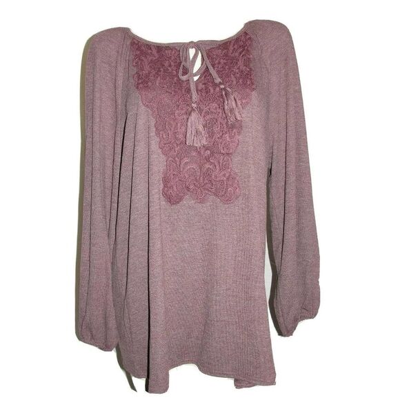 Suzanne Betro Tops - Weekend SUZANNE BETRO Top Women's Plus Size 1X Burgundy Crochet Overlay Tunic